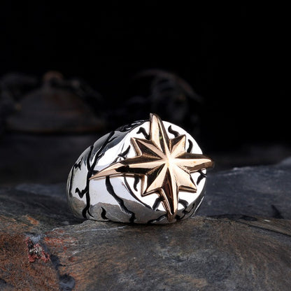 Herrenring mit Kompassstern aus 925er Silber