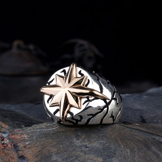 Herrenring mit Kompassstern aus 925er Silber
