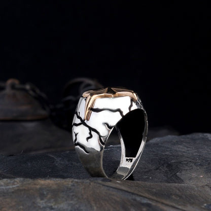 Herrenring mit Kompassstern aus 925er Silber