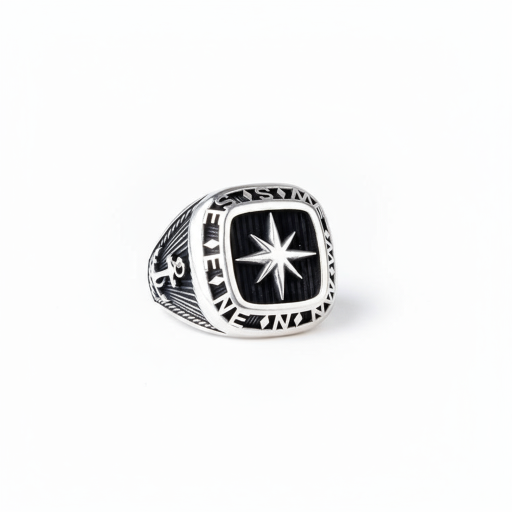 Deniz Çapası Pusula Model Erkek Yüzük