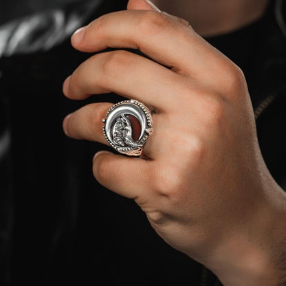 Bague en argent croissant de loup gris