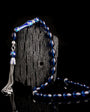 Parliament blue barley cut fire amber rosary - 925 sterling silver