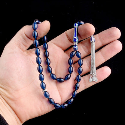 Parlement Blue Borge Fire Fire Amber Rosaire - 925 argent sterling