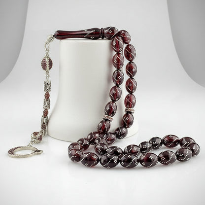 Zirkon Taş Püsküllü Ay Yıldız Ateş Kehribar Tesbih