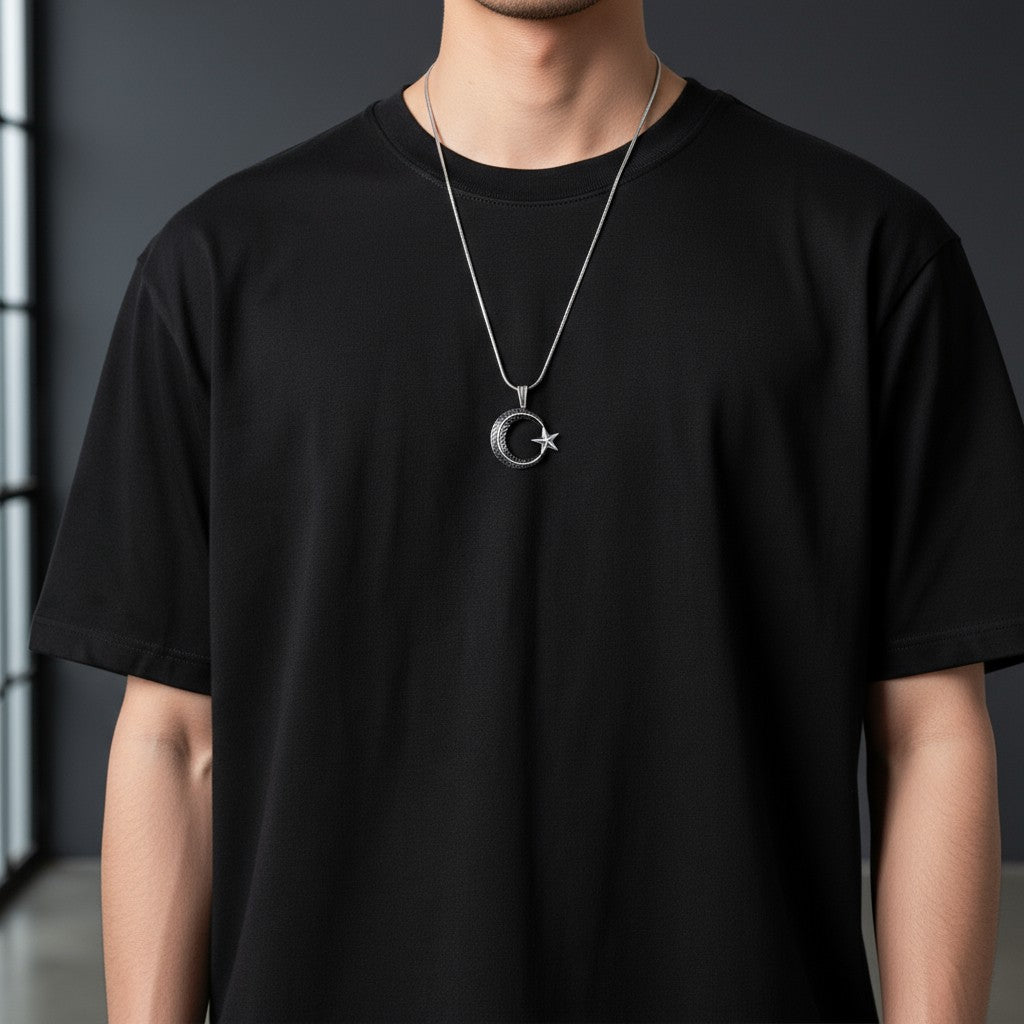 Zirkon Taşlı Ay Yıldız Gümüş Kolye