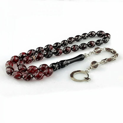 Zirkon Taş Püsküllü Ay Yıldız Ateş Kehribar Tesbih