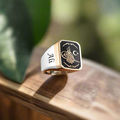 Osmanlı Tuğralı ve İsim Yazılı 925 Ayar Gümüş Erkek Yüzük