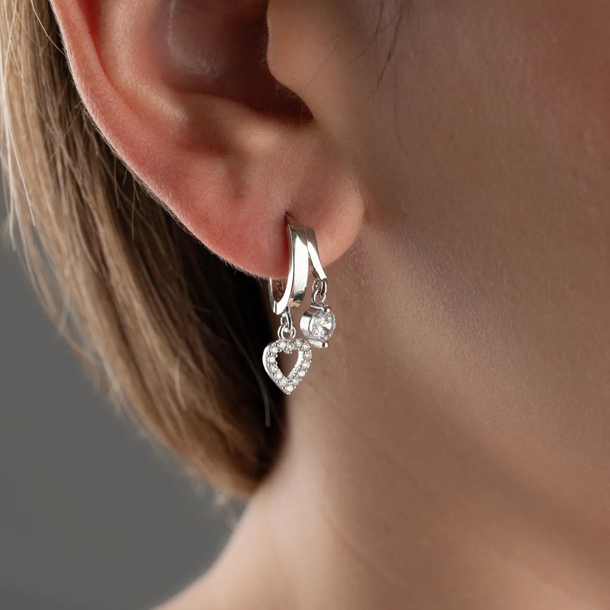 Double Heart Glow - 925 Sterling Silver Earrings