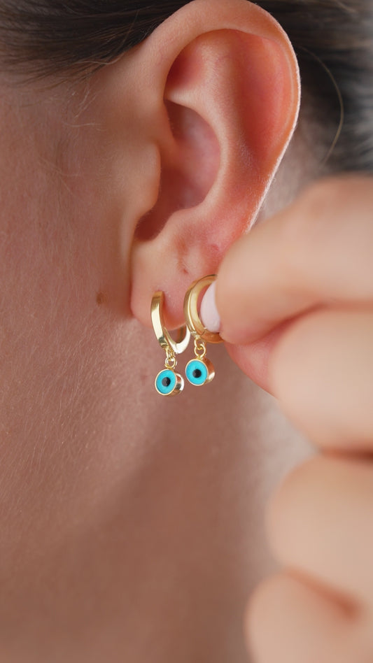 Evil Eye Stone Hoop Earring – 925 Sterling Silver – Blue Aura