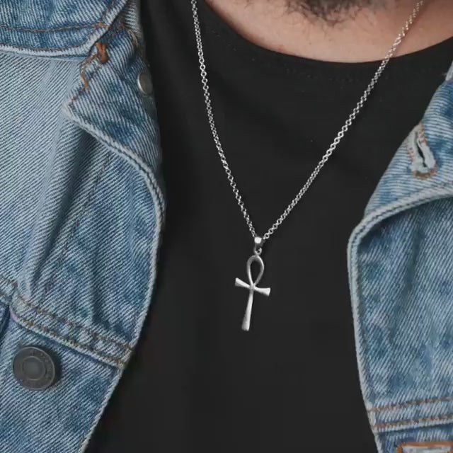 925 Ayar Gümüş Sade Ankh Sembollü Unisex Kolye