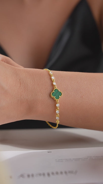 925 Ayar Gümüş Malakit Taşlı Yonca Bileklik