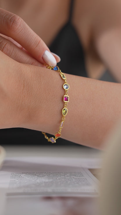 Seranay Taşlı Renkli Bileklik – Altın Kaplama