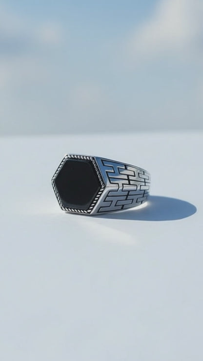 Siyah Oniks Tasli Erkek Gumus Yuzuk