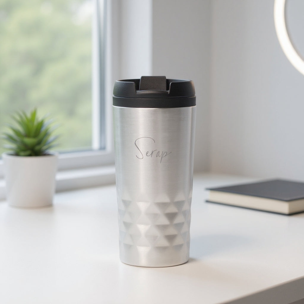 Cup thermos noir nommé personnalisé nommé