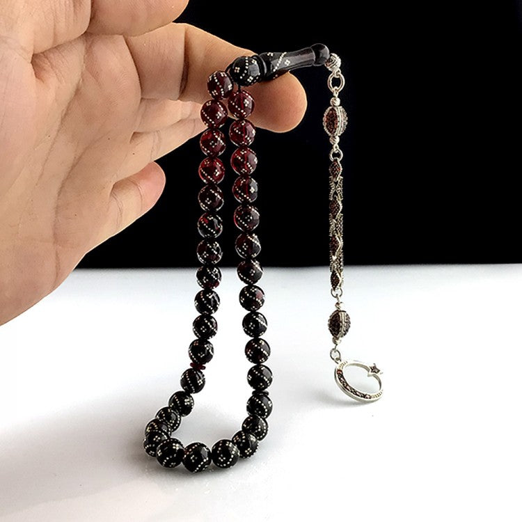 Rosenkranz aus Zirkonstein, Halbmond und Stern, Feuer-Bernstein-Modell