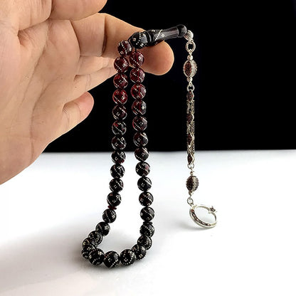 Zirkon Taşlı Ay Yıldız Model Ateş Kehribar Tesbih