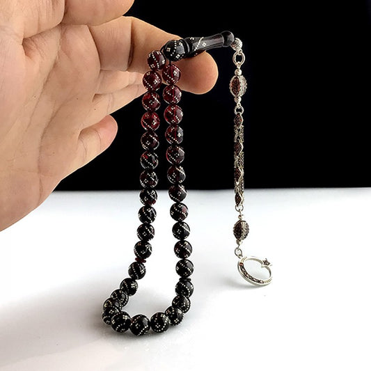 Zircon Stone Crescent and Star Model Fire Amber Rosary