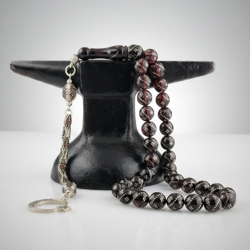 Zirkon Taşlı Ay Yıldız Model Ateş Kehribar Tesbih