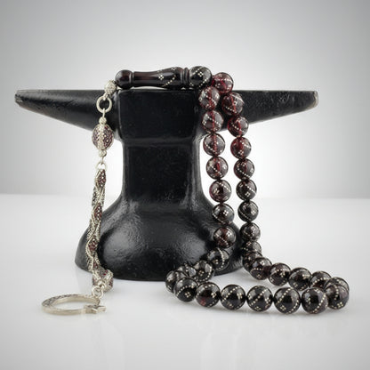 Zirkon Taşlı Ay Yıldız Model Ateş Kehribar Tesbih