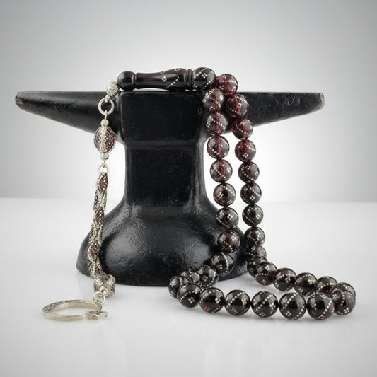 Zircon Stone Crescent and Star Model Fire Amber Rosary